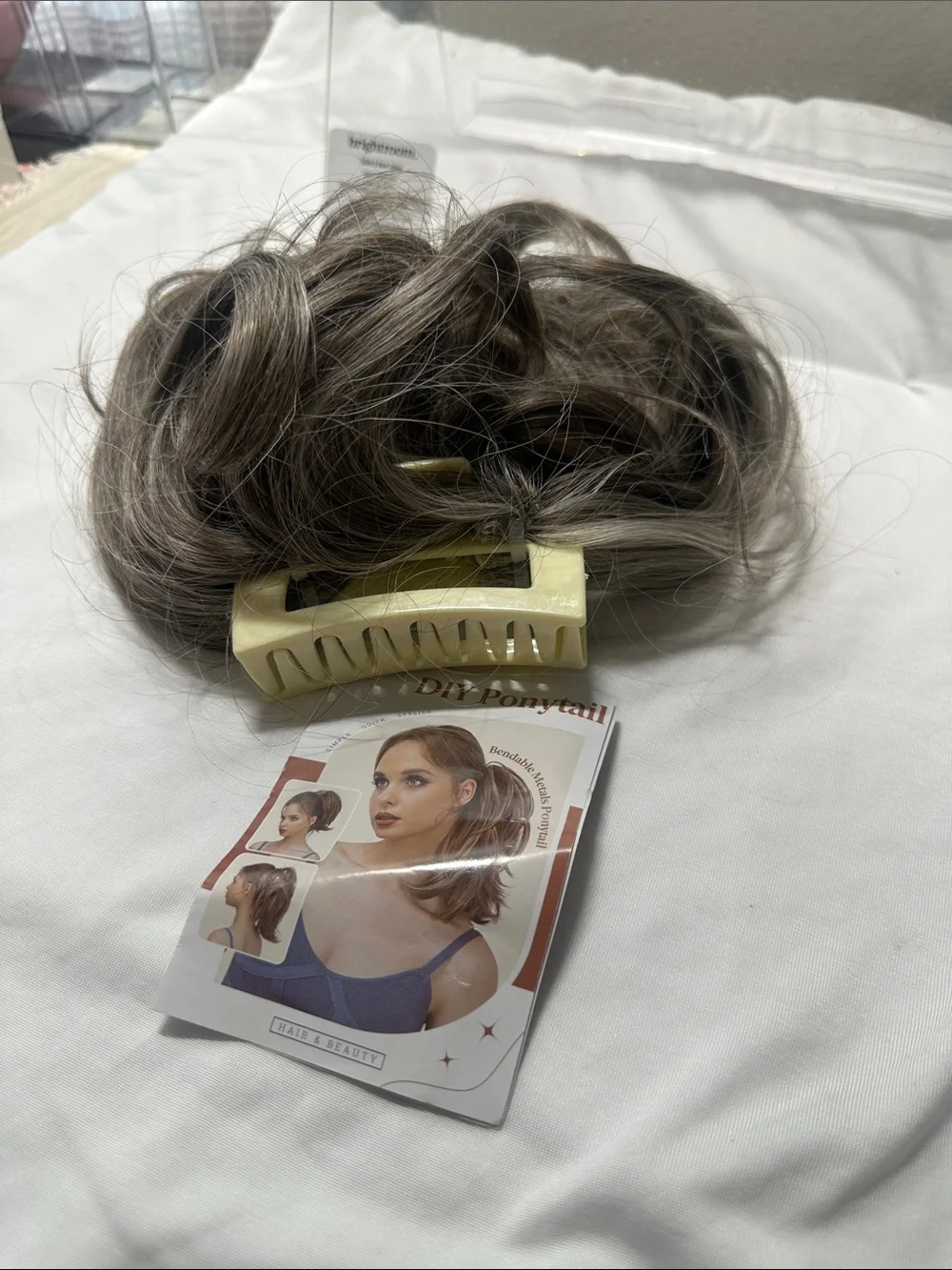 Stylish Curly Hairpiece in Ash Brown with Silver Highlights NWT
